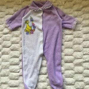 Vintage 1992 Sesame Street Big Bird Terry Cloth Sleeper Footie Pajamas Baby